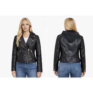 Free People We The Free Harriett Vegan Leather Moto Jacket Black XS NWT Hooded